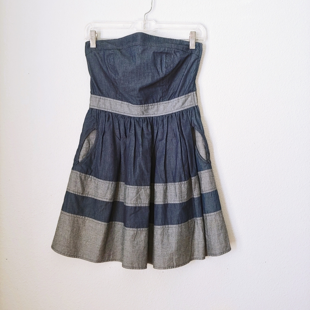 Monteau Strapless Denim Dress - Blue and Gray with pockets!